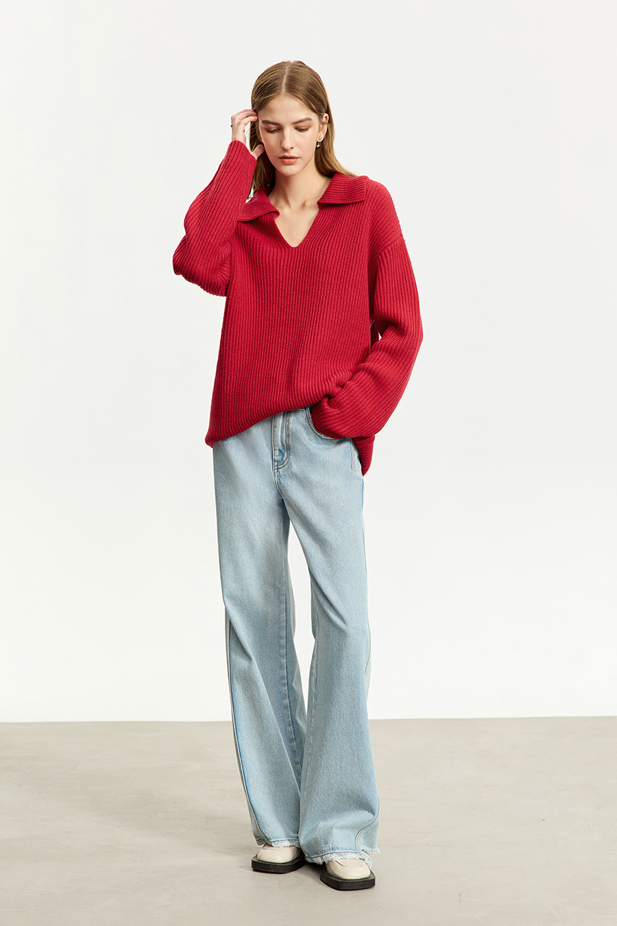 Lapel V - Neck Loose Sweater|AMII-AMII.com
