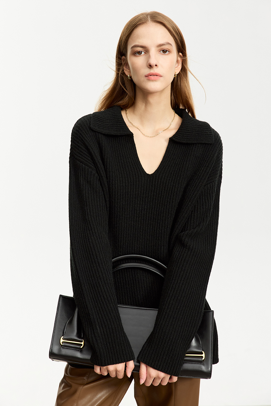 Lapel V - Neck Loose Sweater|AMII-AMII.com