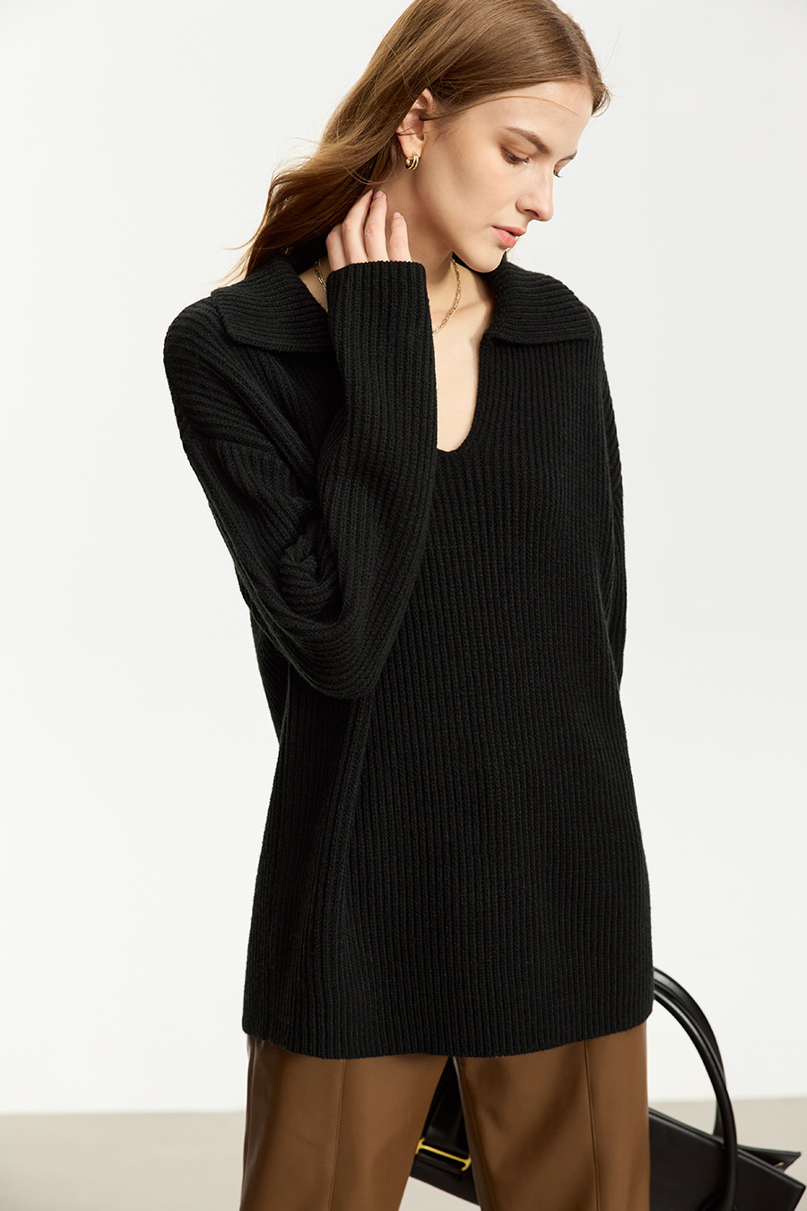 Lapel V - Neck Loose Sweater|AMII-AMII.com