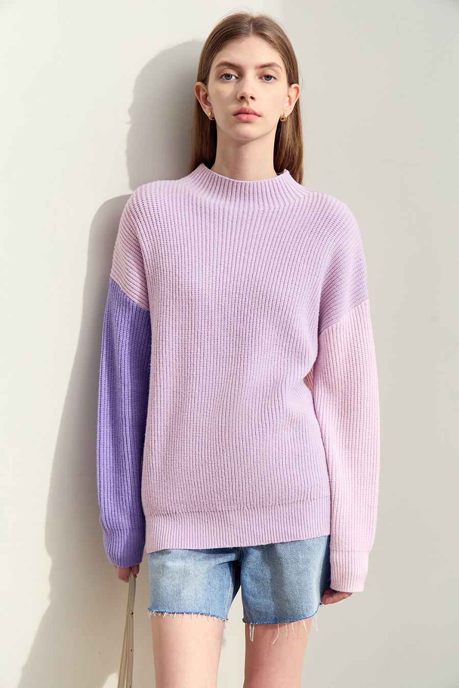 Drop Shoulder Color - block Sweater|AMII-AMII.com