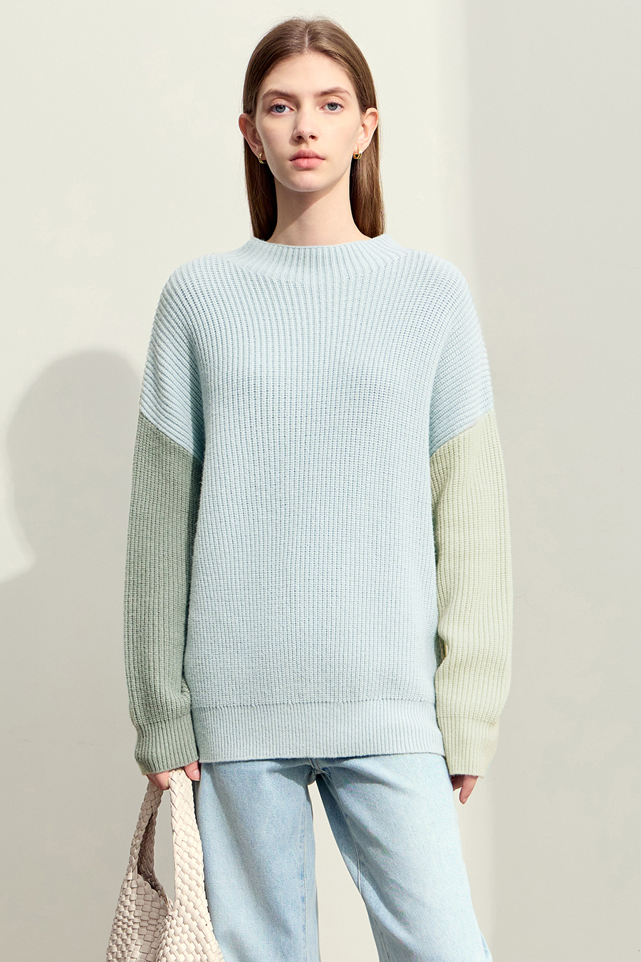 Drop Shoulder Color - block Sweater|AMII-AMII.com