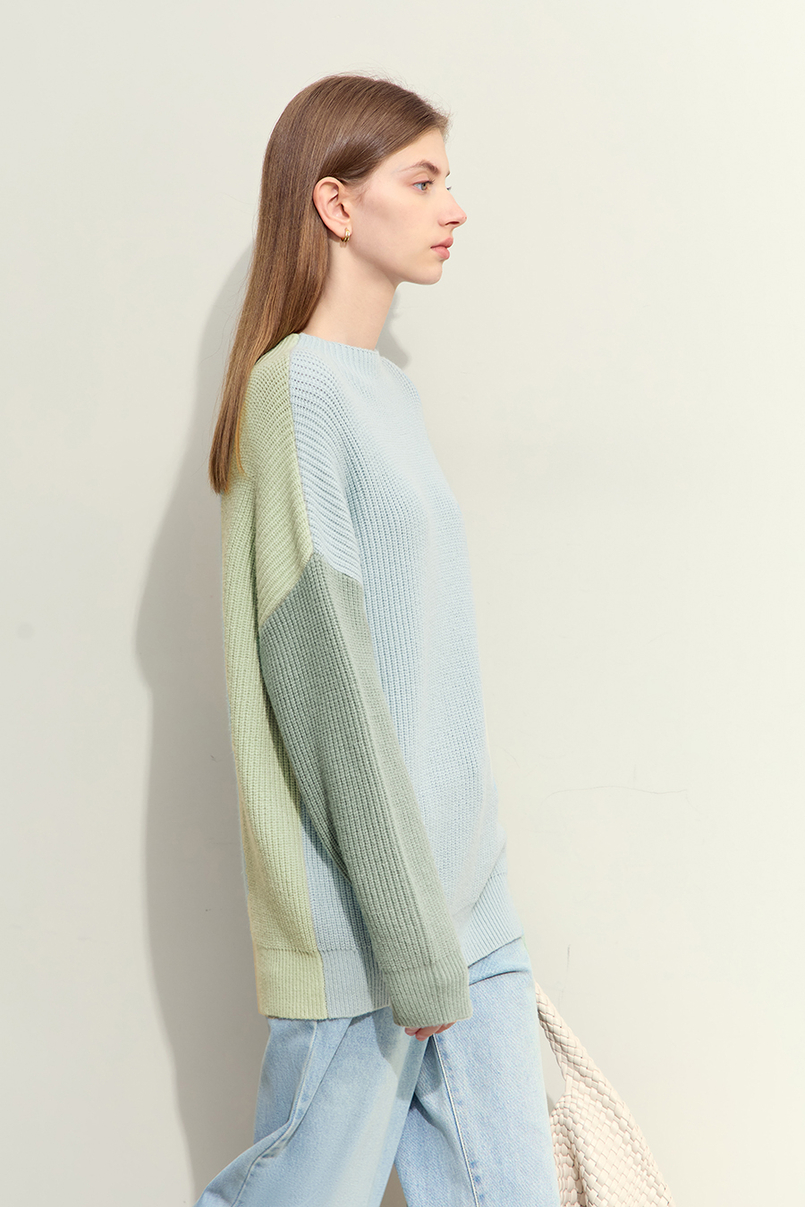Drop Shoulder Color - block Sweater|AMII-AMII.com