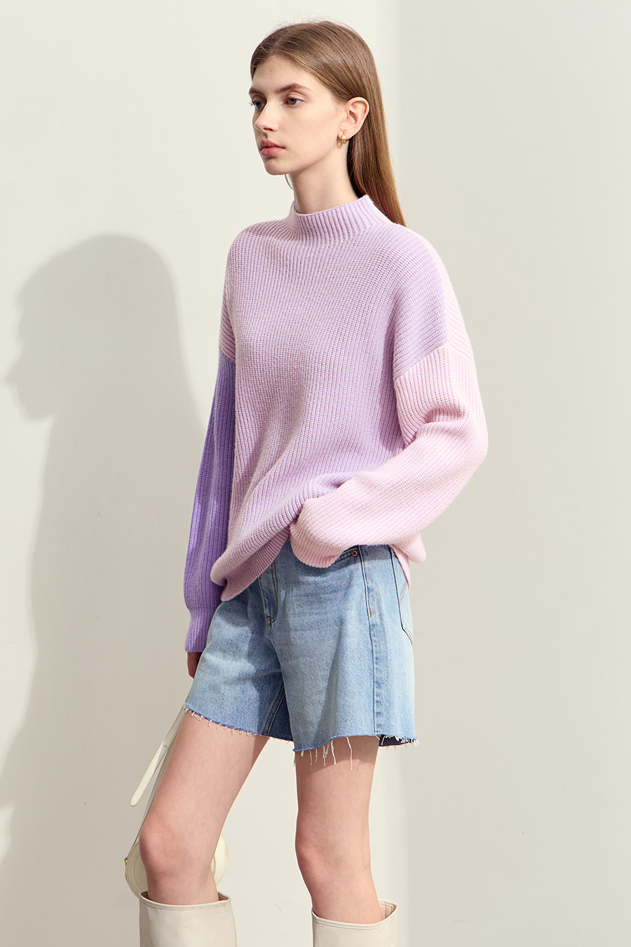 Drop Shoulder Color - block Sweater|AMII-AMII.com