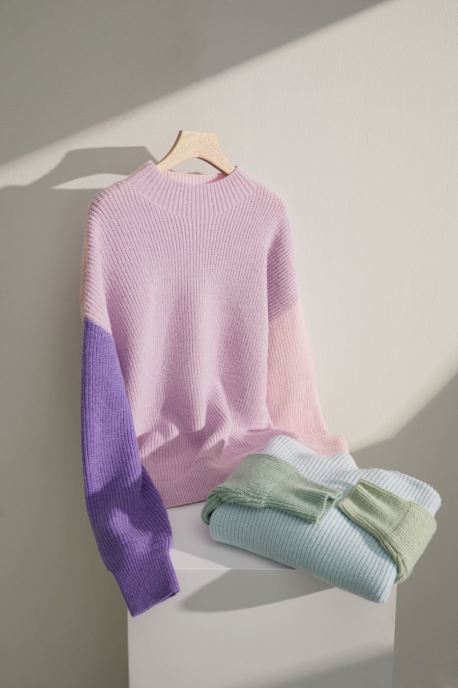 Drop Shoulder Color - block Sweater|AMII-AMII.com