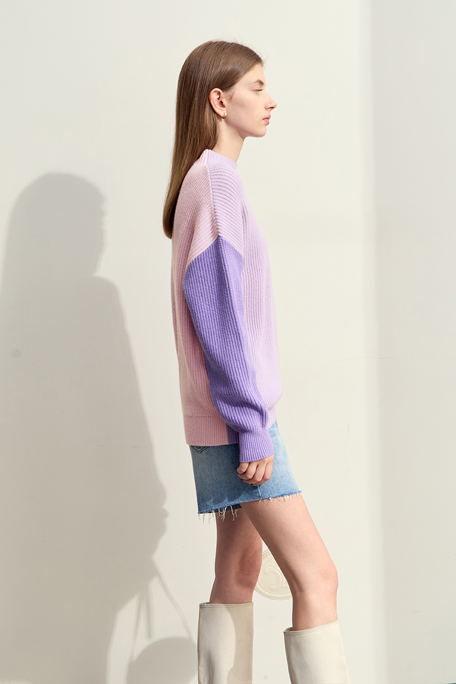Drop Shoulder Color - block Sweater|AMII-AMII.com