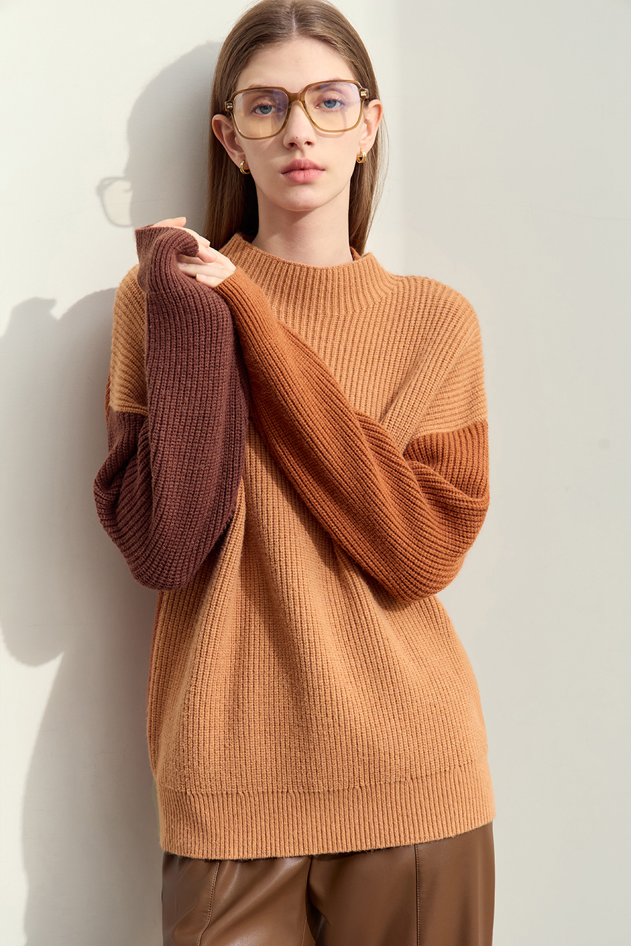 Drop Shoulder Color - block Sweater|AMII-AMII.com