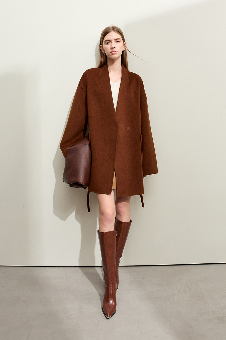 Belted Mid-length Double-faced Wool Coat