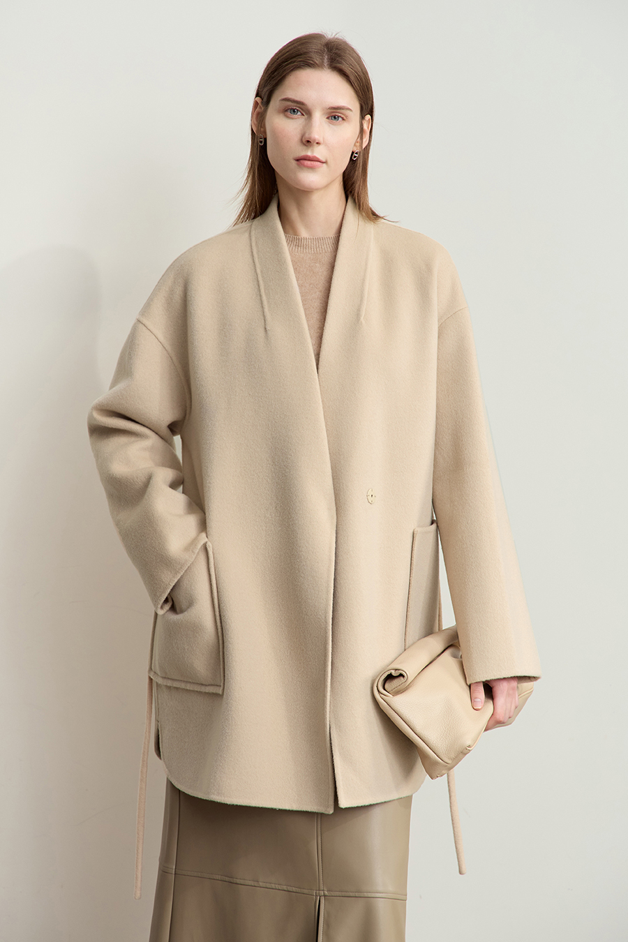 Belted Mid-length Double-faced Wool Coat
