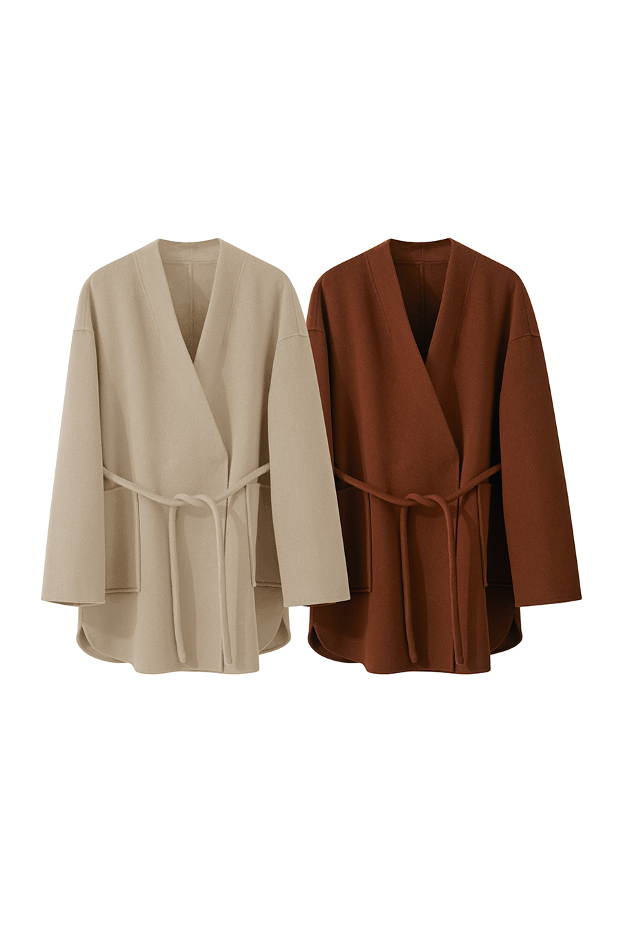 Belted Mid-length Double-faced Wool Coat