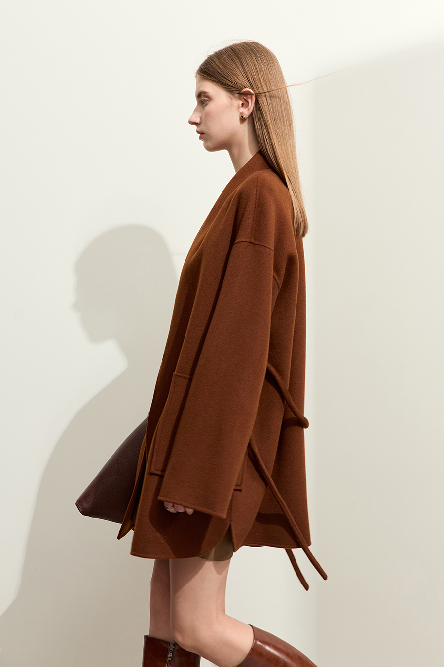 Belted Mid-length Double-faced Wool Coat