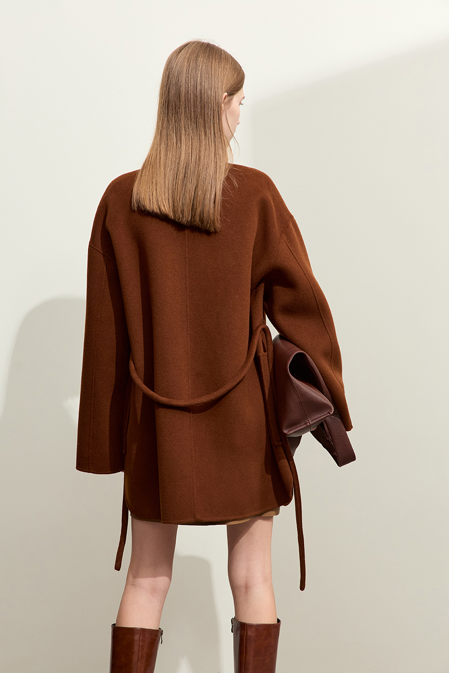 Belted Mid-length Double-faced Wool Coat