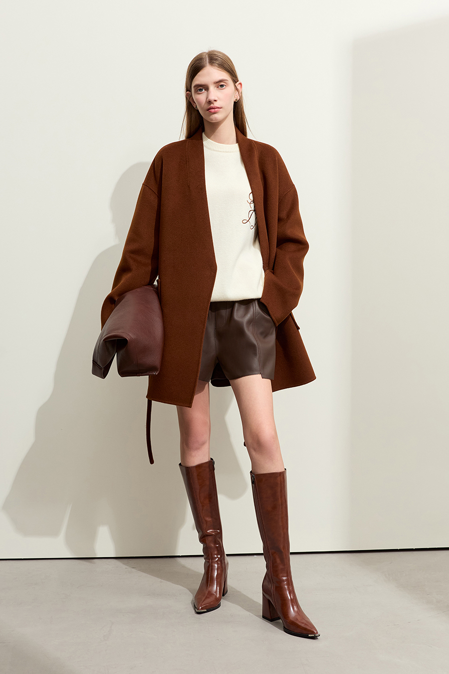 Belted Mid-length Double-faced Wool Coat