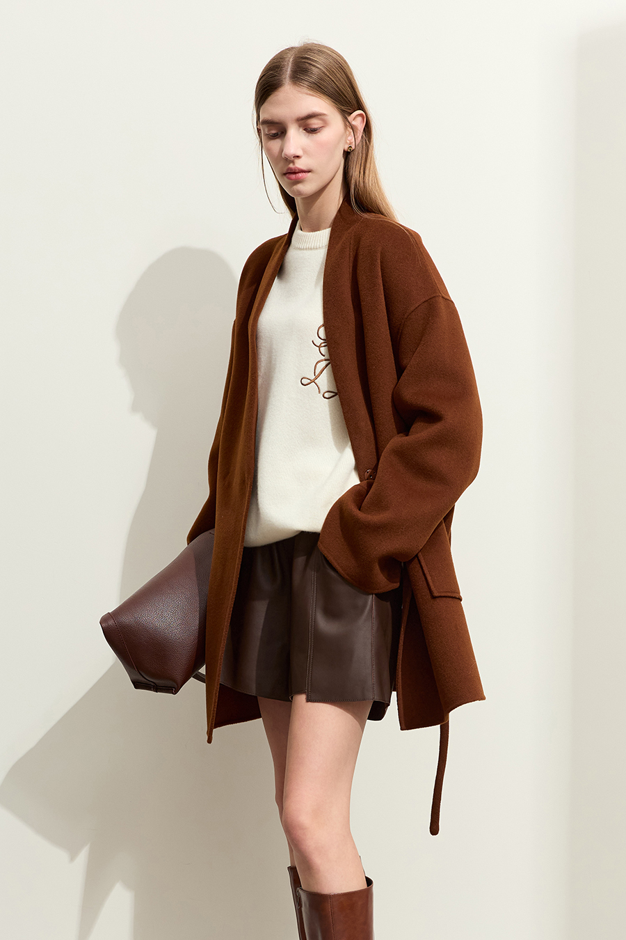 Belted Mid-length Double-faced Wool Coat