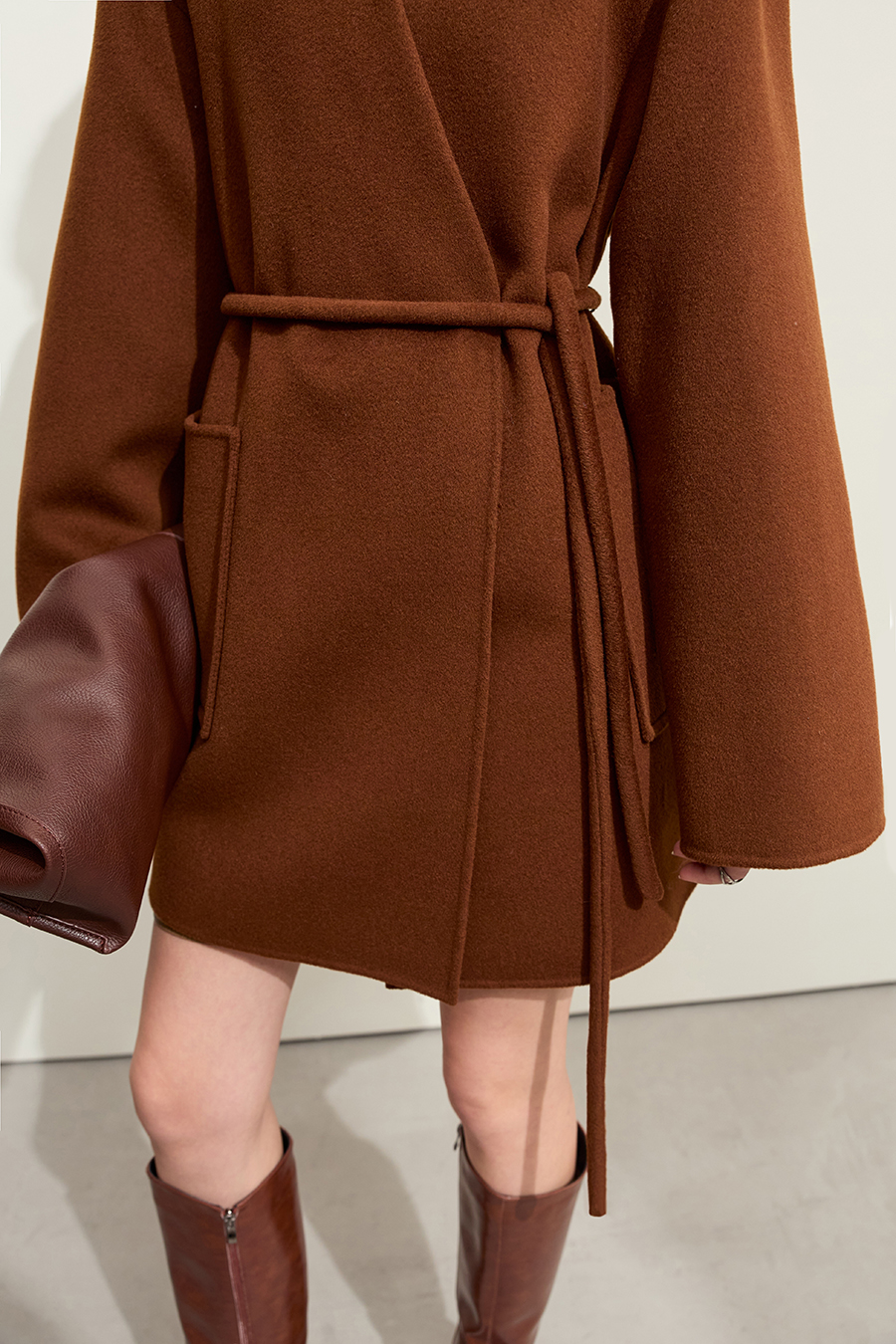 Belted Mid-length Double-faced Wool Coat