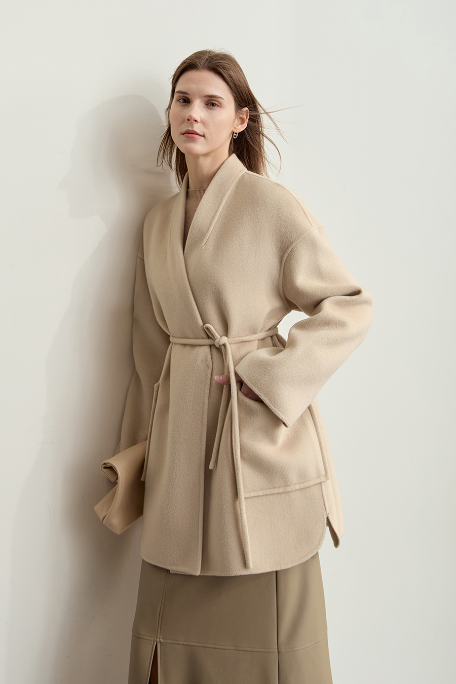 Belted Mid-length Double-faced Wool Coat