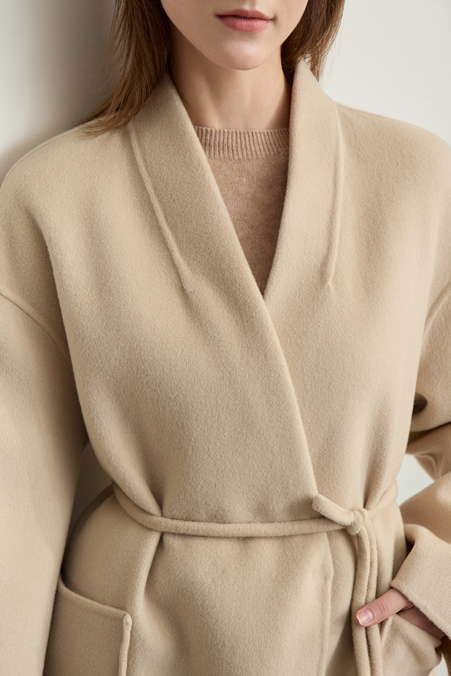 Belted Mid-length Double-faced Wool Coat