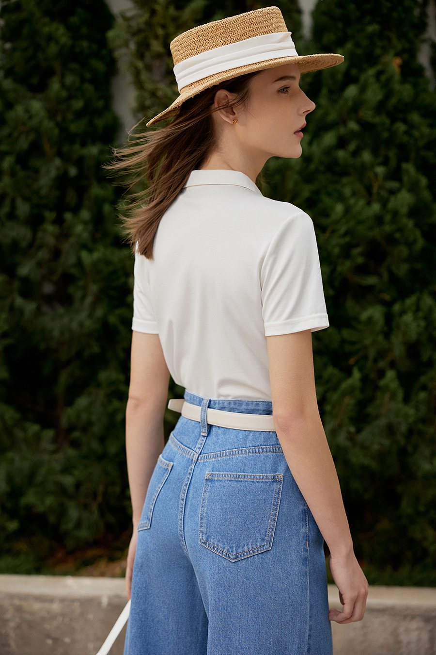 Contrast Button Lapel Short Sleeve T-shirt