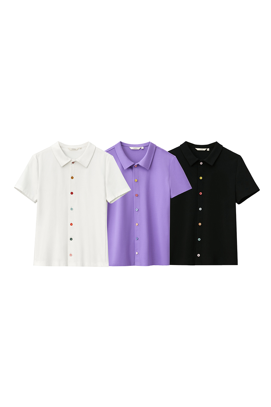Contrast Button Lapel Short Sleeve T-shirt