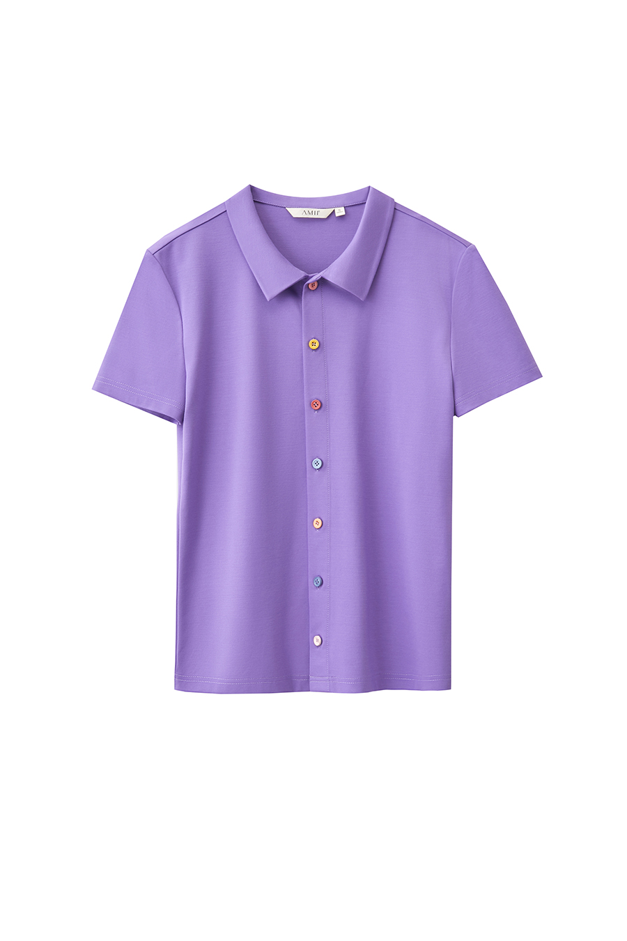 Contrast Button Lapel Short Sleeve T-shirt