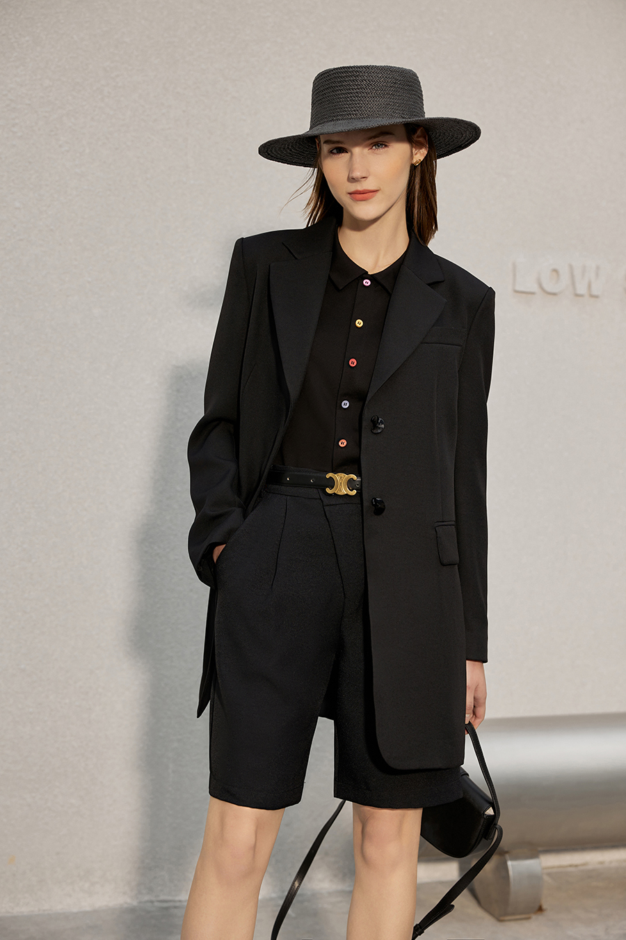 Contrast Button Lapel Short Sleeve T-shirt