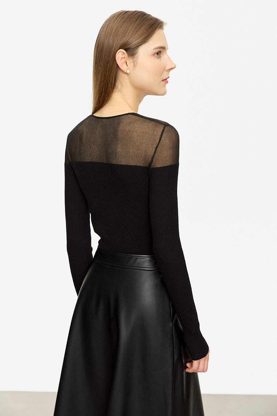 Sheer Spliced V - Neck Sweater|AMII-AMII.com