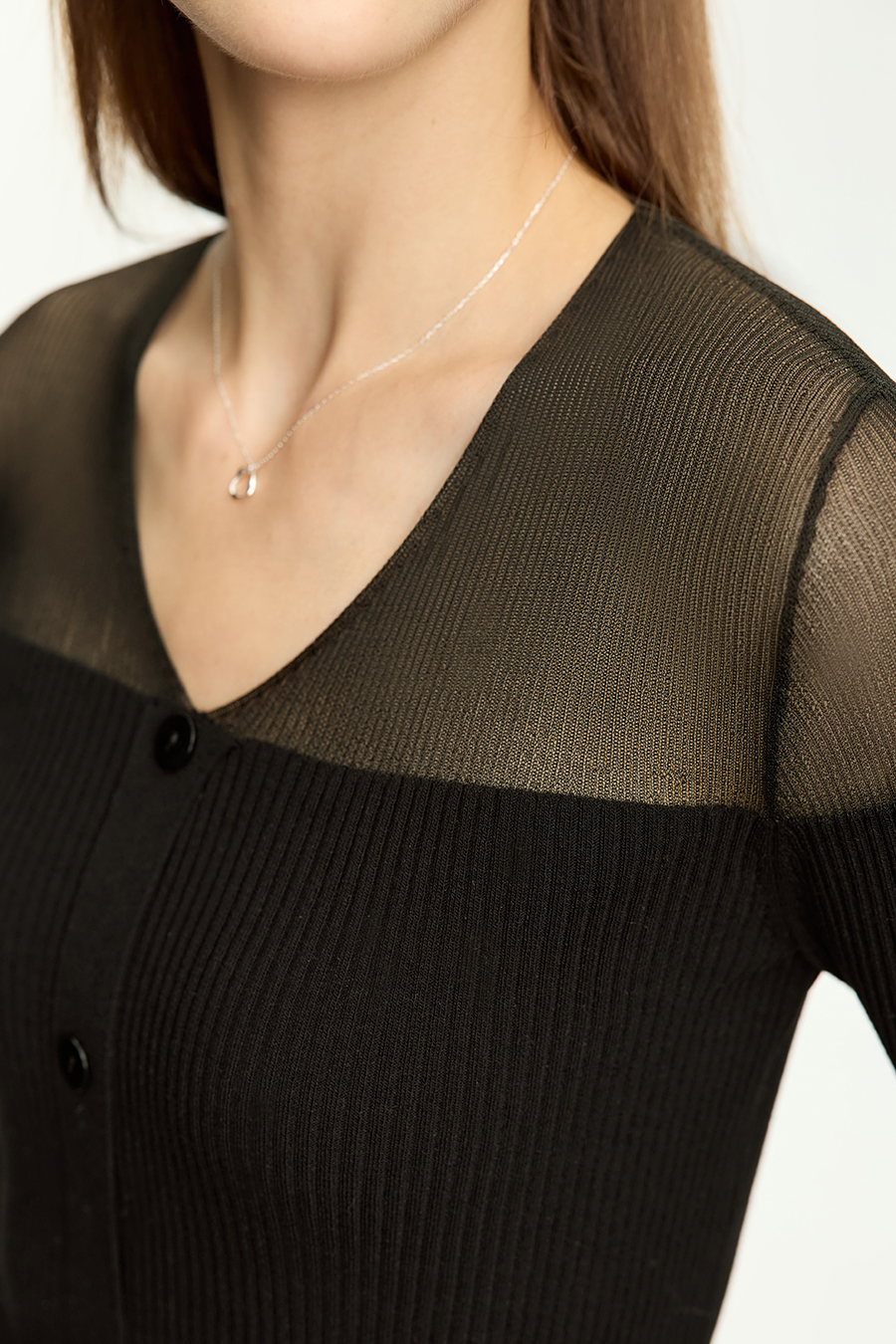 Sheer Spliced V - Neck Sweater|AMII-AMII.com