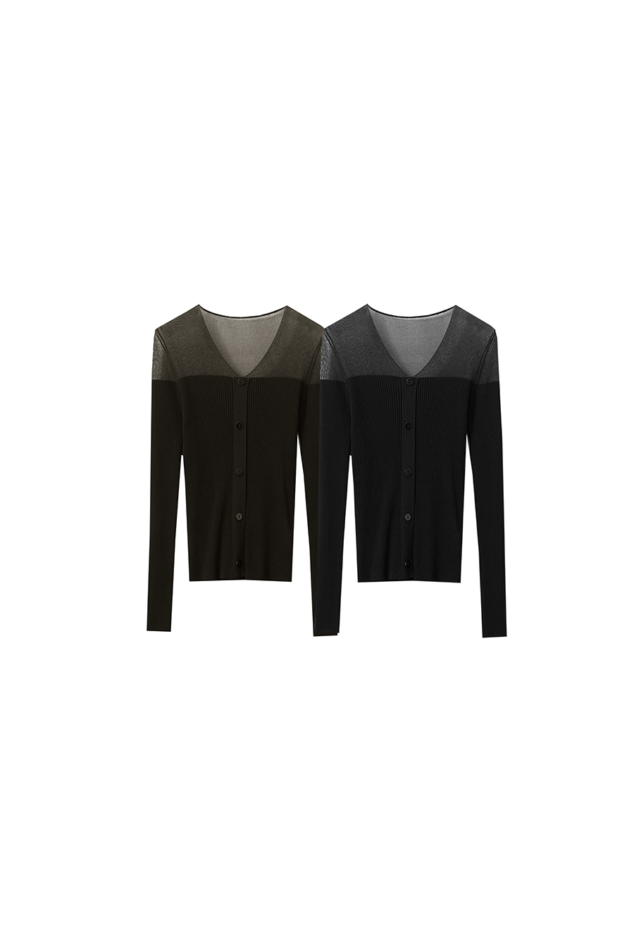 Sheer Spliced V-neck Sweater|AMII