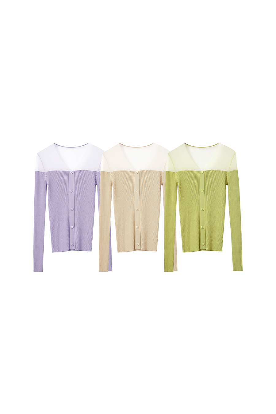 Sheer Spliced V-neck Sweater|AMII