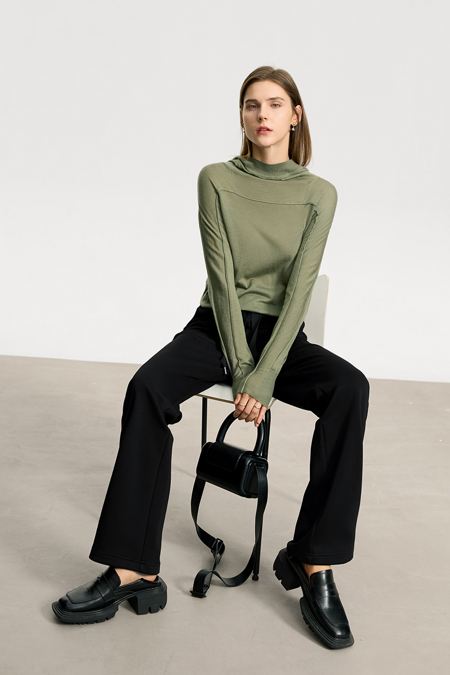 Wool Blend Hooded Sweater|AMII-AMII.com