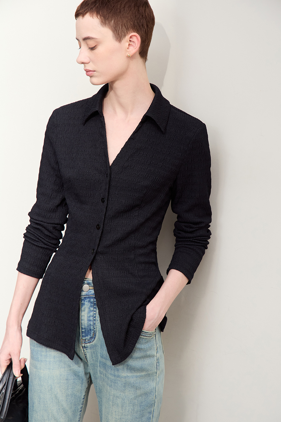 Textured Knitted Shirt|AMII-AMII.com