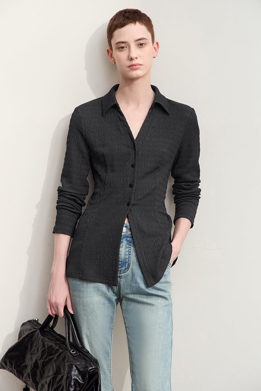 Textured Knitted Shirt|AMII-AMII.com