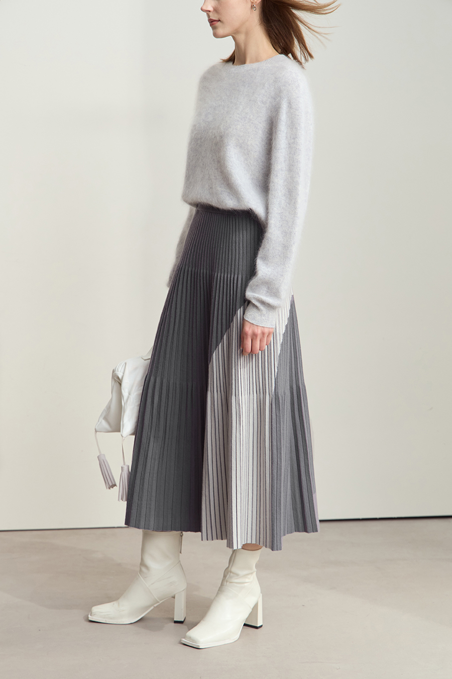Color Block Pleated Midi Skirt|AMII-AMII.com