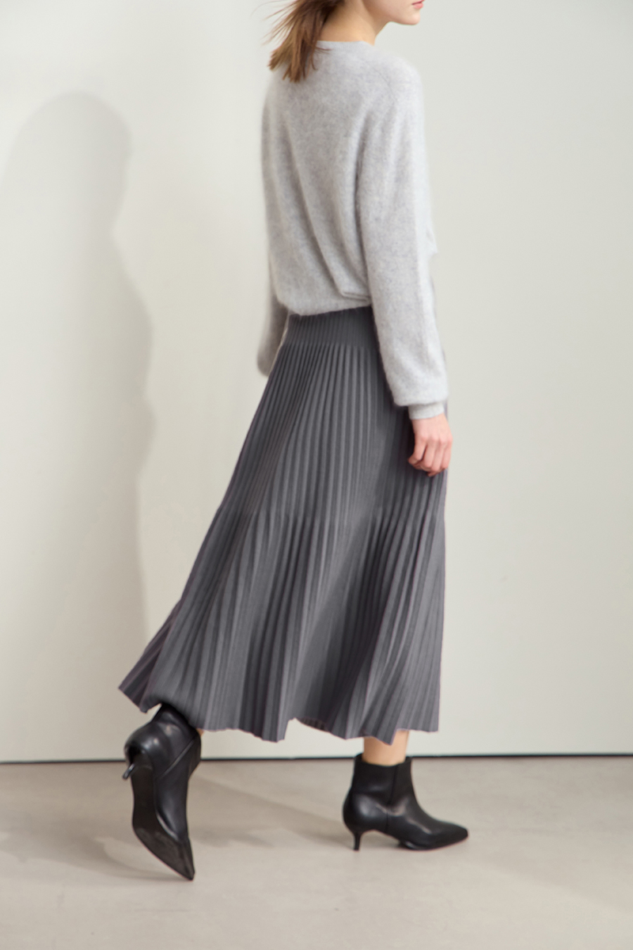 Color Block Pleated Midi Skirt|AMII-AMII.com