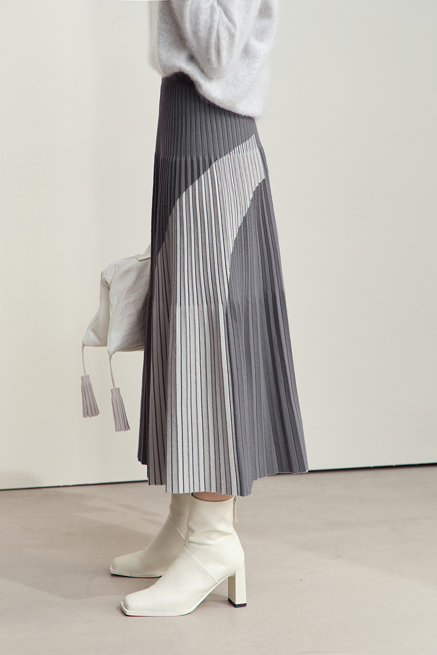 Color Block Pleated Midi Skirt|AMII-AMII.com