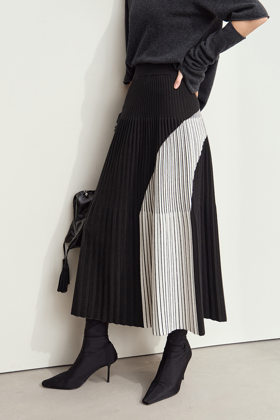 Color Block Pleated Midi Skirt|AMII-AMII.com