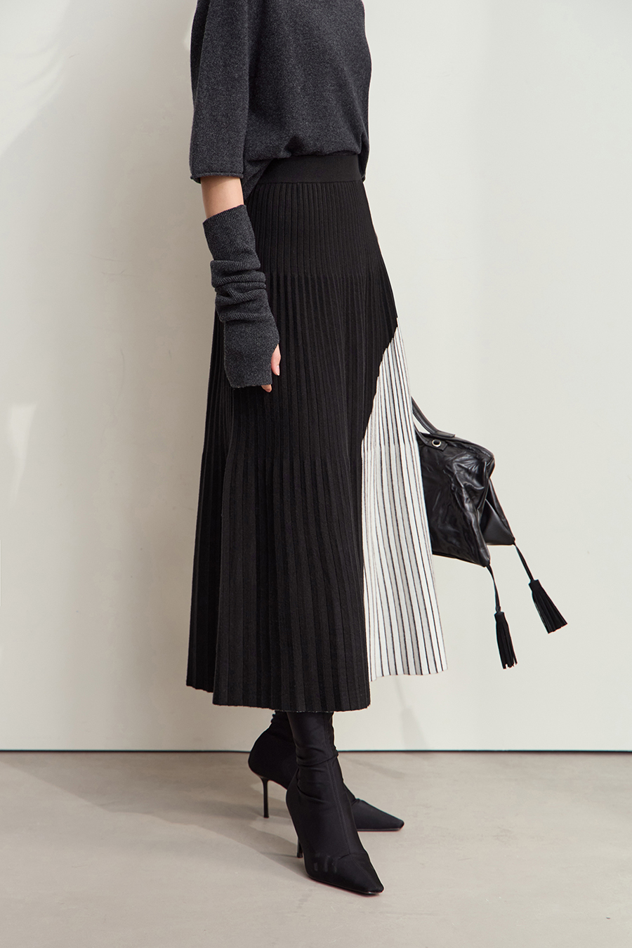 Color Block Pleated Midi Skirt|AMII-AMII.com
