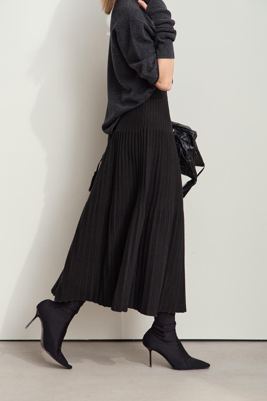 Color Block Pleated Midi Skirt|AMII-AMII.com