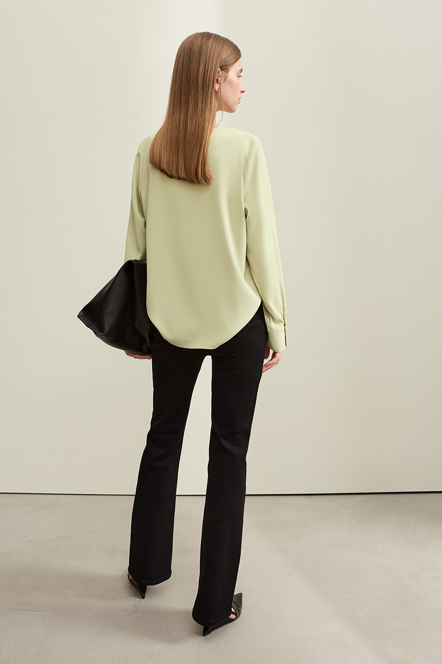 Pleated V-neck Tie Shirt