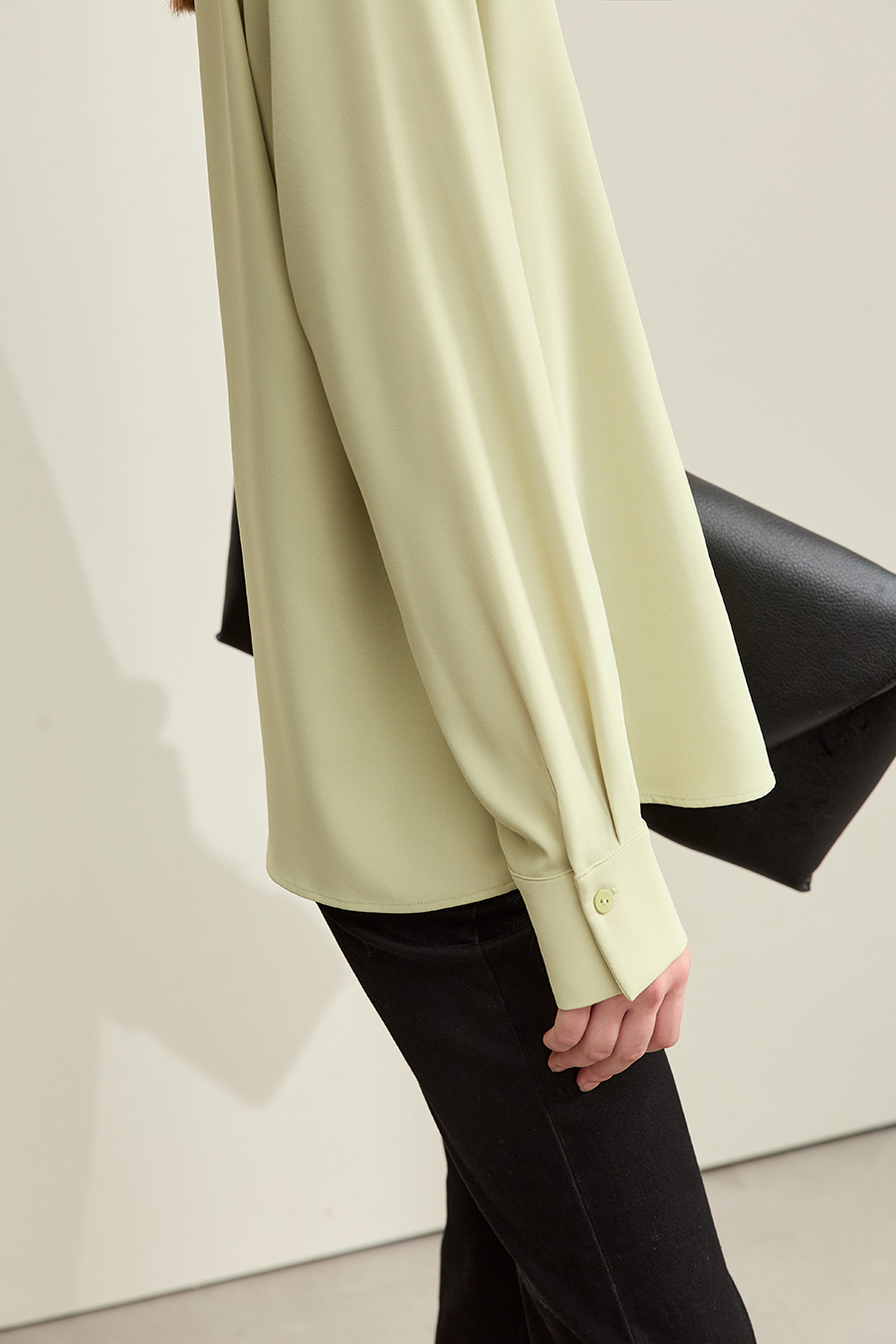 Pleated V-neck Tie Shirt