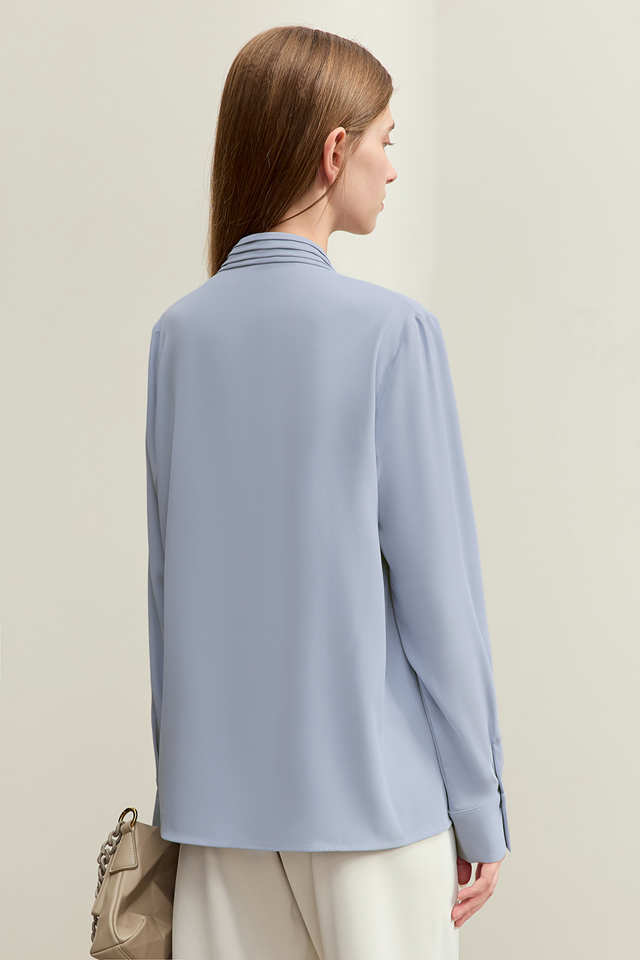 Pleated V-neck Tie Shirt