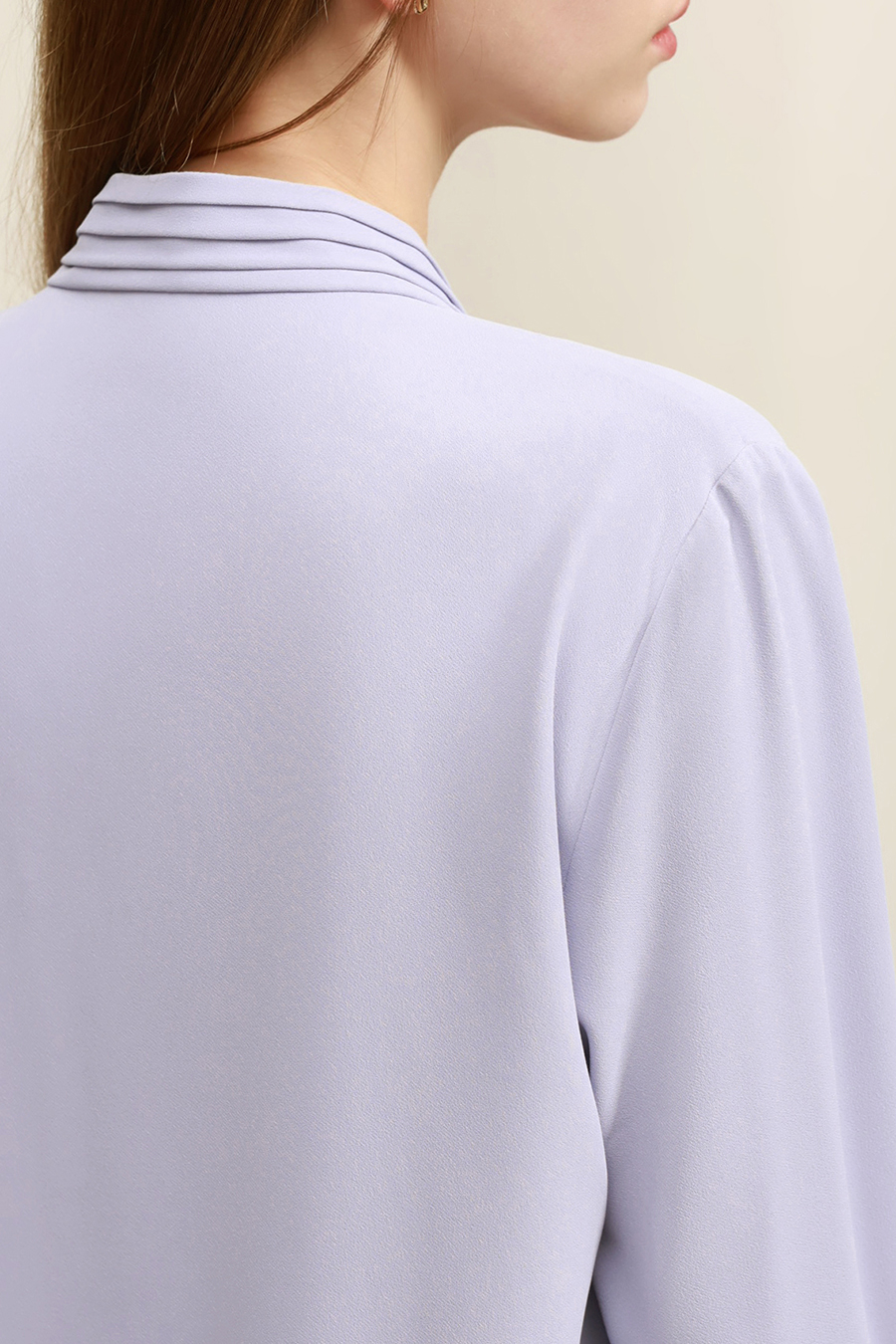 Pleated V-neck Tie Shirt