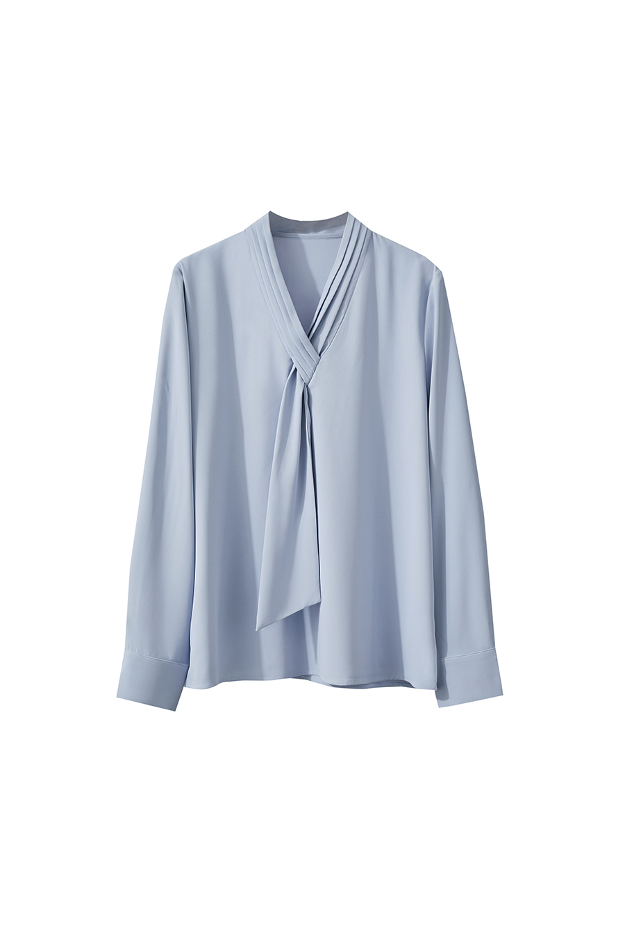 Pleated V-neck Tie Shirt