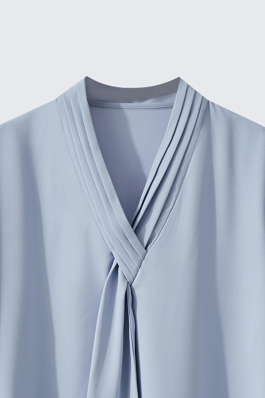 Pleated V-neck Tie Shirt