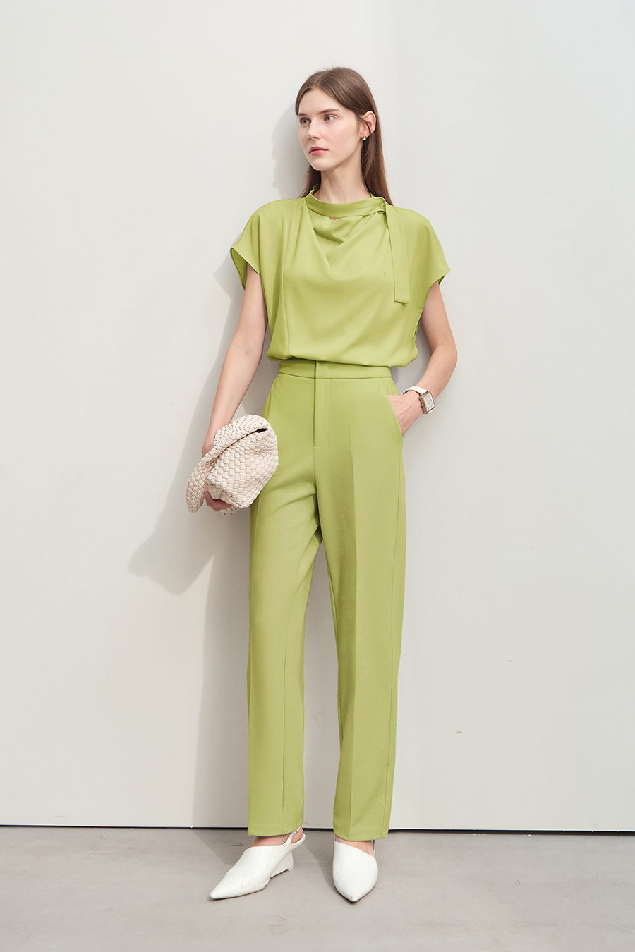 Imitation Acetate Cowl Neck Chiffon Blouse