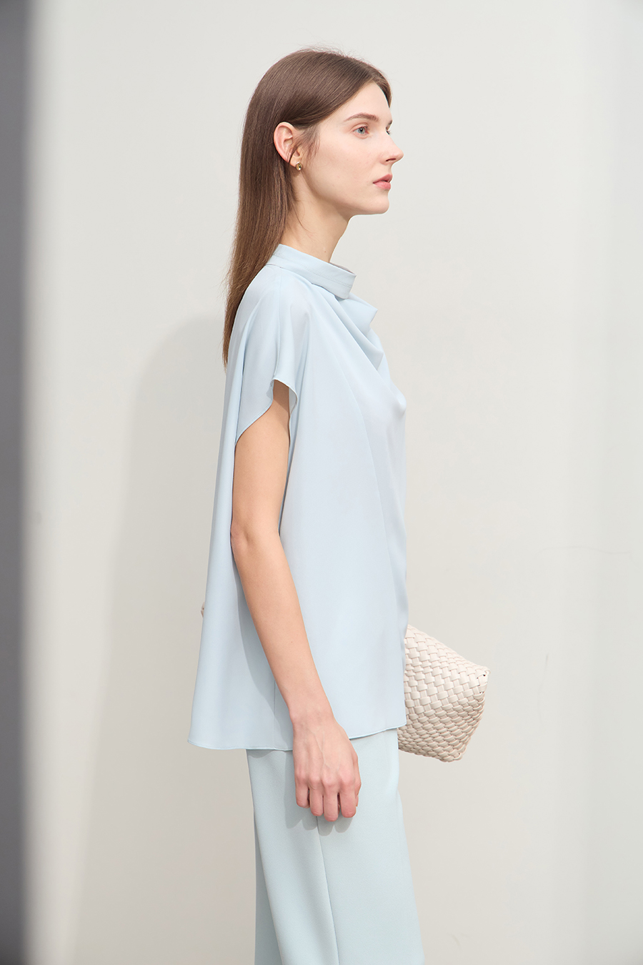 Imitation Acetate Cowl Neck Chiffon Blouse