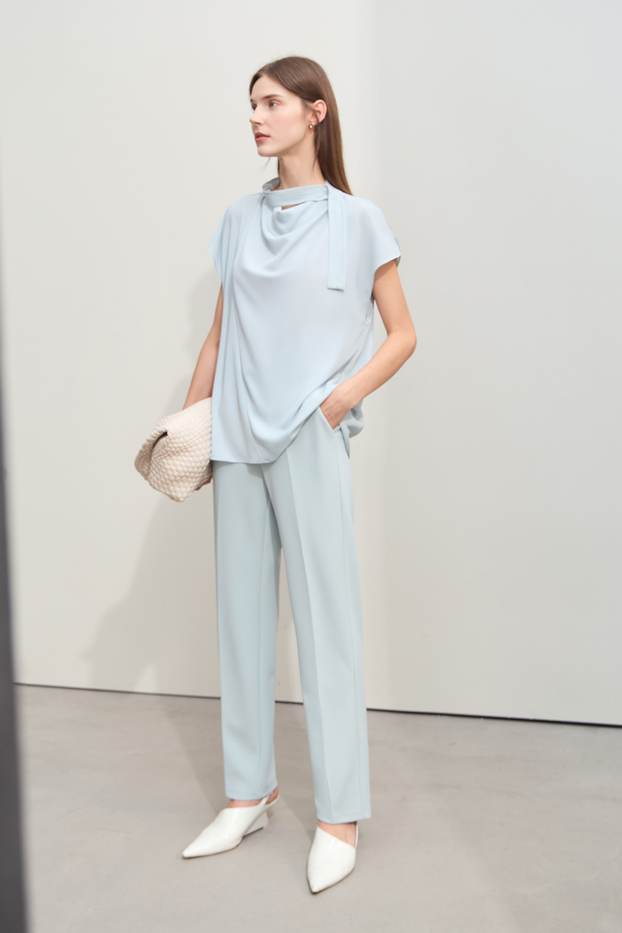 Imitation Acetate Cowl Neck Chiffon Blouse