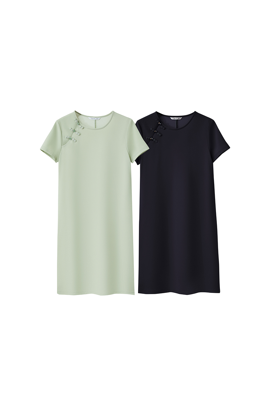 Placket-front slight-stretch dress|AMII