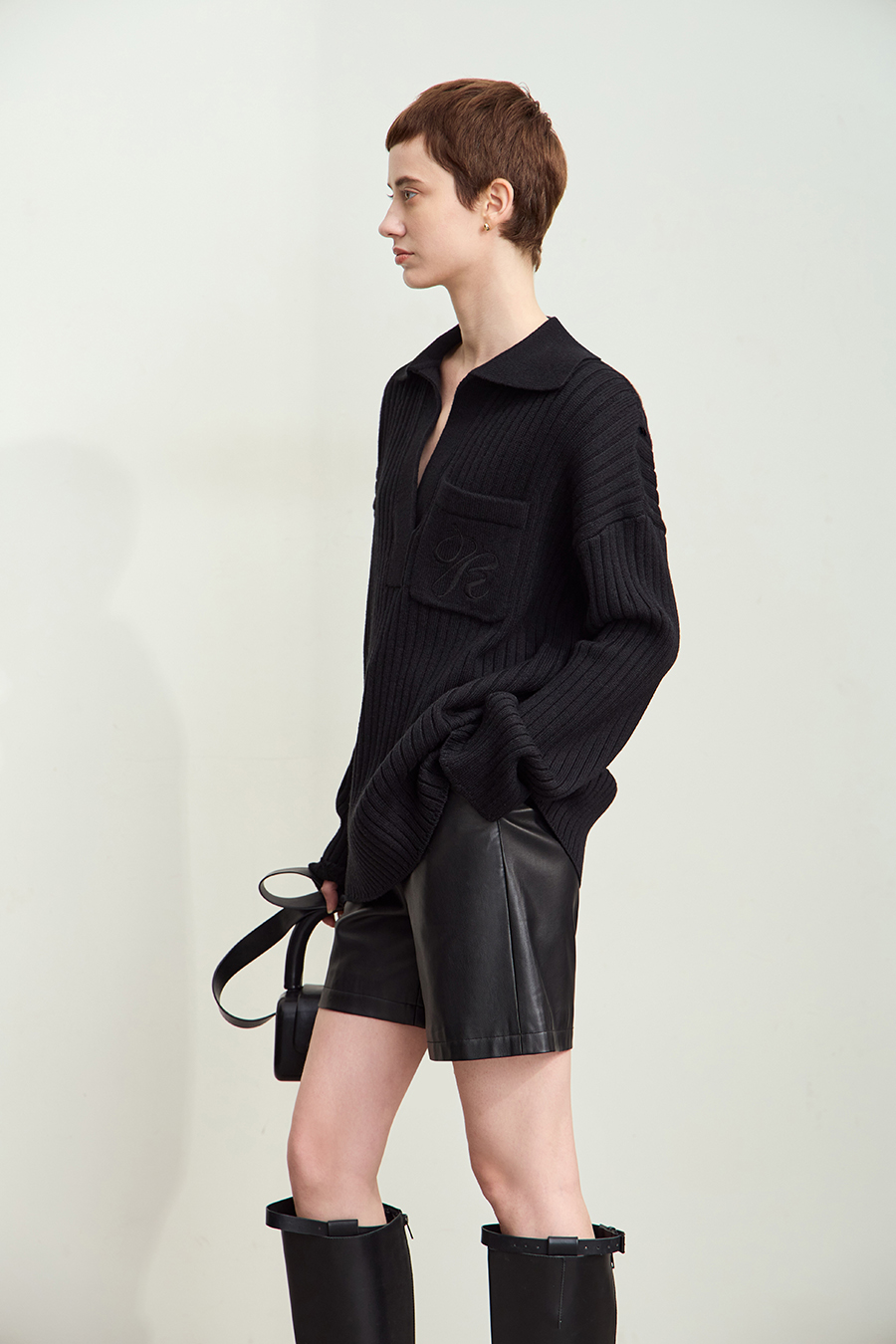 Lapel Embroidered Drop Shoulder Sweater|AMII-AMII.com