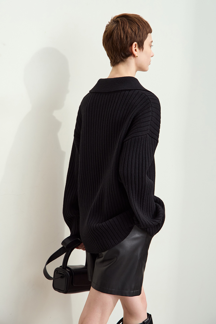 Lapel Embroidered Drop Shoulder Sweater|AMII-AMII.com