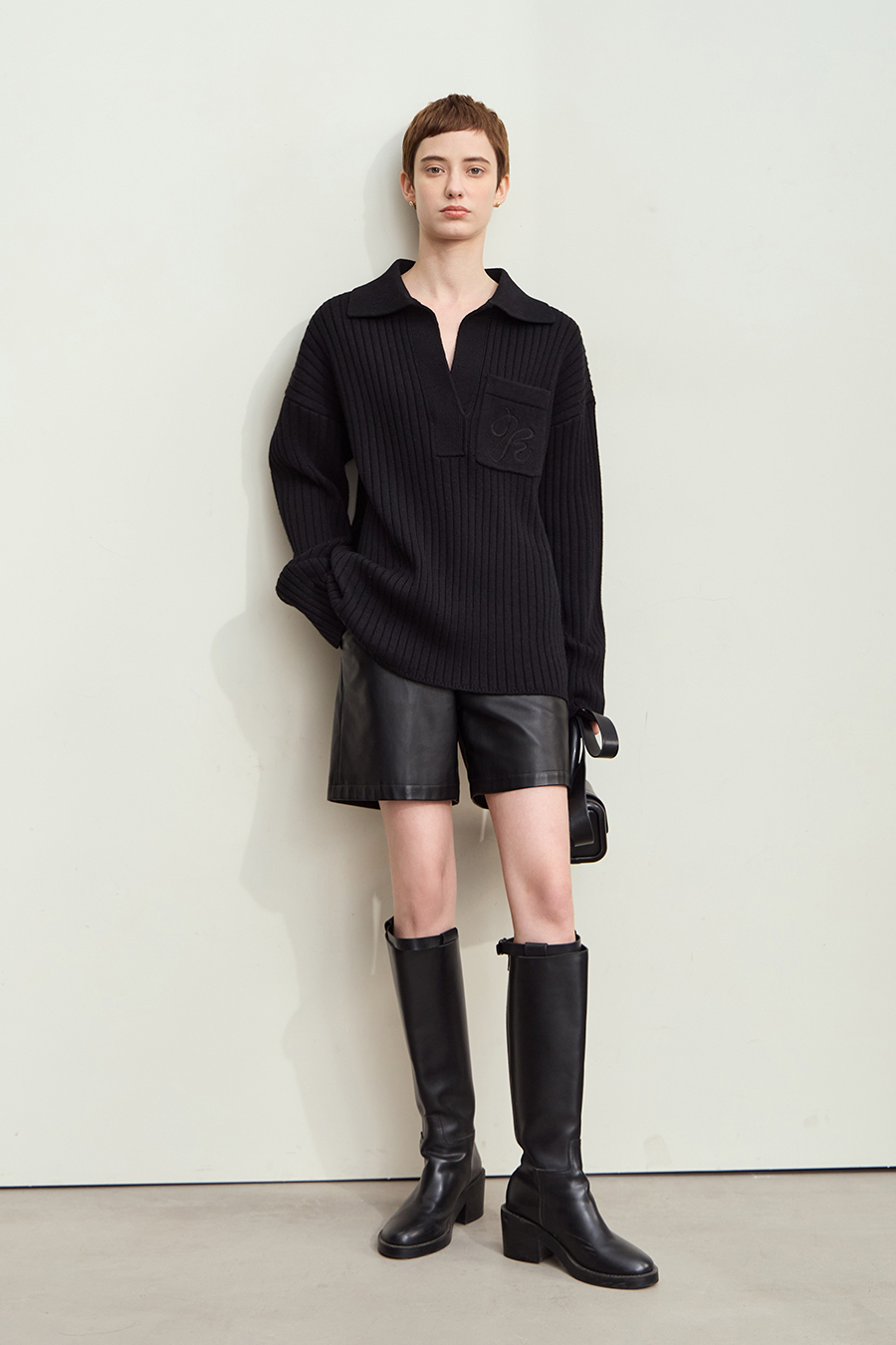 Lapel Embroidered Drop Shoulder Sweater|AMII-AMII.com